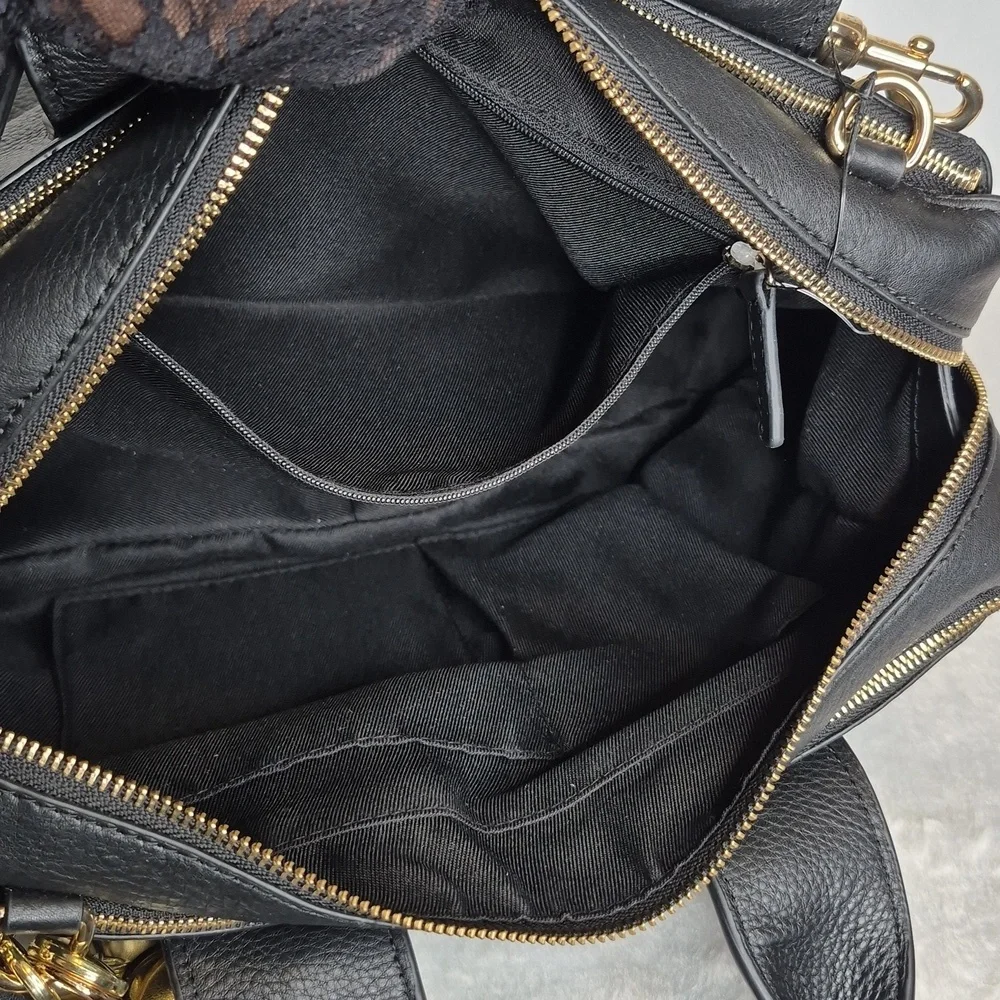 Vince Camuto Black Leather Handbag with Gold Accents
